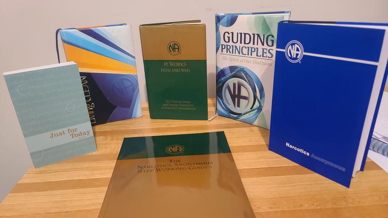 Narcotics Anonymous books spread out